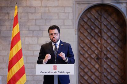El presidente de la Generalitat, Pere Aragonès, en el Palau de la Generalitat, este jueves.