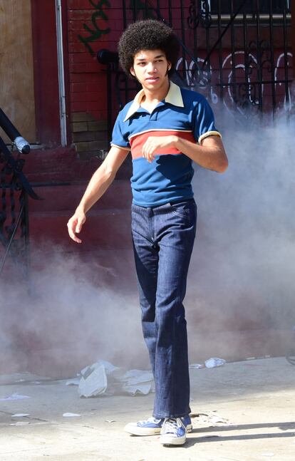 NEW YORK, NY - AUGUST 10: Actor Justice Smith is seen on the of 'The Get Down in East New York in Brooklyn on August 10, 2015 in New York City. (Photo by Raymond Hall/GC Images)
