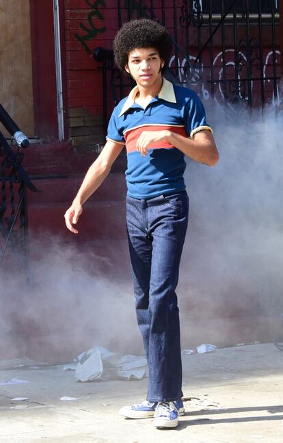 NEW YORK, NY - AUGUST 10:  Actor Justice Smith is seen on the of 'The Get Down in East New York in Brooklyn on August 10, 2015 in New York City.  (Photo by Raymond Hall/GC Images)