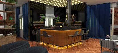 Barra de bar del nuevo espacio urbano en uno de los distritos financieros de Madrid.