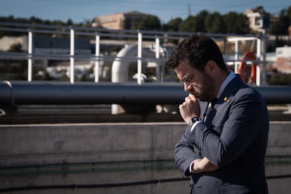 El president Pere Aragonès durante la inauguración de una depuradora en Rubí, el viernes.