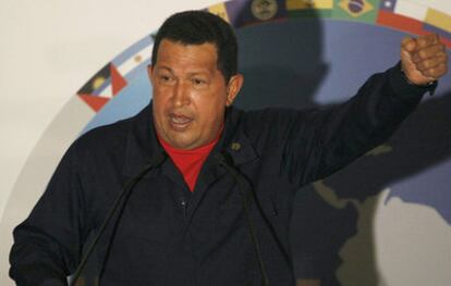 El presidente venezolano, Hugo Chávez, durante una conferencia de prensa al finalizad la cumbre del Grupo de Río esta semana