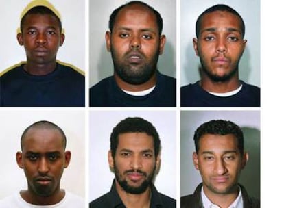 Los seis presuntos terroristas musulmanes que están siendo juzgados por los atentados fallidos en Londres el 21 de julio de 2005.