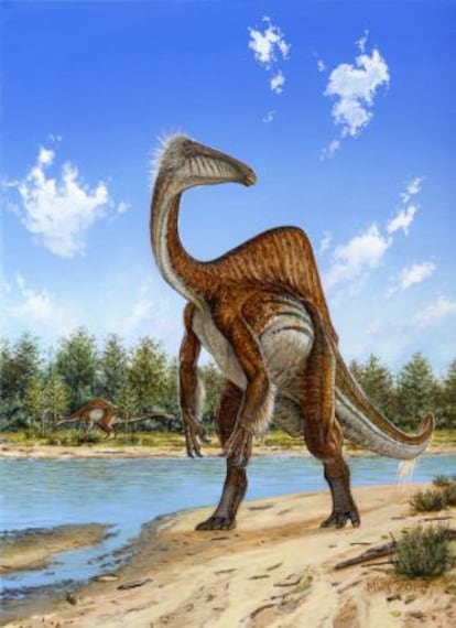 Ilustraci&oacute;n del dinosaurio `Deinocheirus mirificus&acute;.
 michael skrepnick