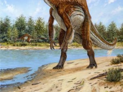 Ilustraci&oacute;n del dinosaurio `Deinocheirus mirificus&acute;.
 michael skrepnick