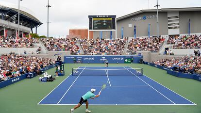 Aleksandar Vukic, of Australia, returns a shot to Alexander Zverev, of Germany, during the first round of the U.S. Open tennis championships, Tuesday, Aug. 29, 2023, in New York.