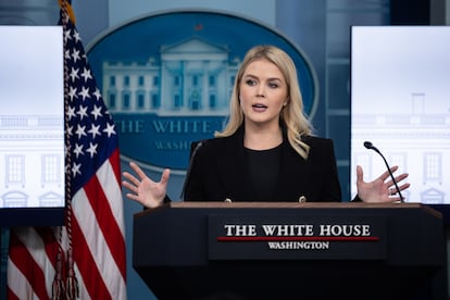 Karoline Leavitt durante la conferencia de prensa de este miércoles, en Washington. 