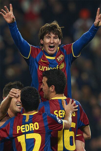 Messi festeja el primer gol del Barça ante el Arsenal.