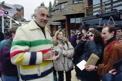 Christopher Lee signing autographs at the Avoriaz Festival in 1993.