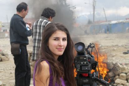 Amancay Tapia, durante el rodaje en Bolivia de su película <i>Campo de batalla. </i>