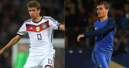 Muller e Griezmann: goleadores de França x Alemanha.