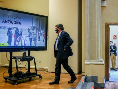 José Luis Escrivá, a su llegada para presentar el balance de Operación Antígona, este jueves en Madrid.