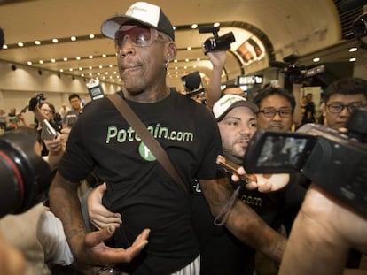 Dennis Rodman el pasado junio en el aeropuerto de Beijing.