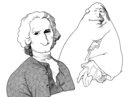 Rousseau (izquierda) y Hume, vistos por el l&aacute;piz de Loredano.