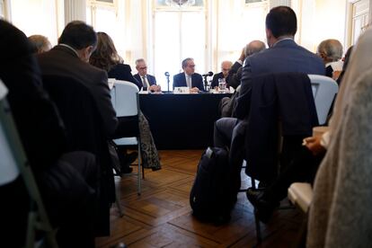 Fernando Carrillo, vicepresidente de Prisa, durante el evento en Madrid de la Fundación Euroamérica, este jueves.