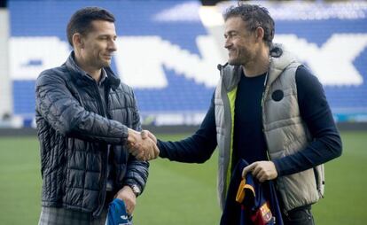 Galca y Luis Enrique antes del partido de Copa de este miércoles.