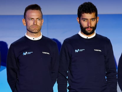 Fernando Gaviria, a la derecha, junto a José Joaquín Rojas, en la presentación del Movistar.