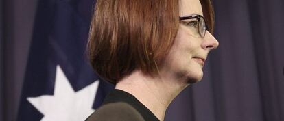 La primera ministra australiana, Julia Gillard, tras votar sobre su continuidad al frente del Gobierno. 