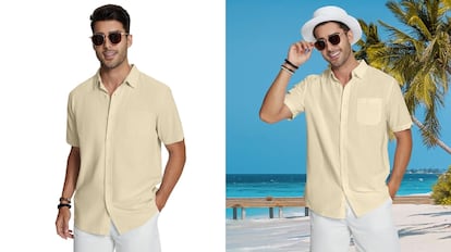 camisa lino manga corta para hombre