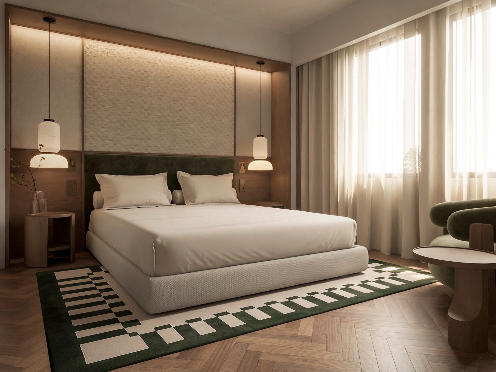 Recreación de una habitación del futuro DoubleTree de Hilton en el barrio de Salamanca.