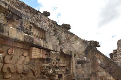 Detalhe do Templo de Quetzalcóatl, em Teotihuacan.