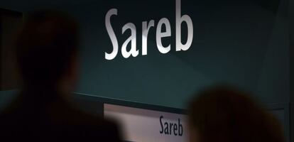 Logo de Sareb en una feria inmobliaria.