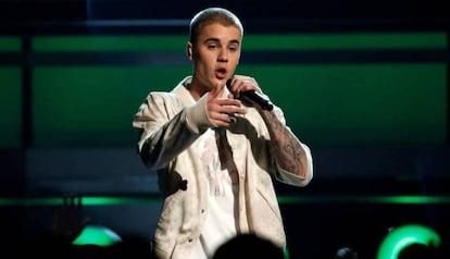 Justin Bieber durante un concierto.