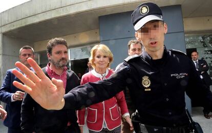 Esperanza Aguirre, tras declarar hoy en la Audiencia Nacional.