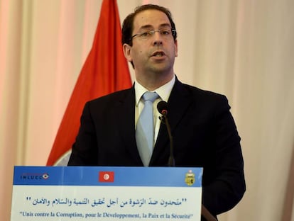 El primer ministro de Túnez, Youssef Chahed, en la reciente conferencia de inversiones internacionales.