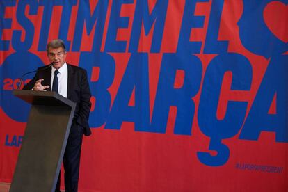 L'expresident Joan Laporta, en la presentació de la seva candidatura a la presidència del Barça.