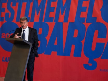 L'expresident Joan Laporta, en la presentació de la seva candidatura a la presidència del Barça.