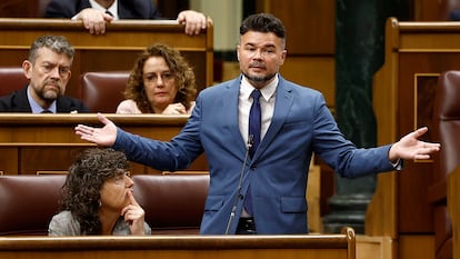 El portavoz de ERC, Gabriel Rufián, durante la sesión de control al Gobierno en el Congreso, este miércoles.