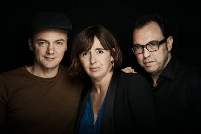 Marc Parrot, Carol López y Sergi Belbel, autores de "Homes, la comèdia musical".