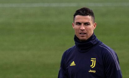 Cristiano Ronaldo em treino da Juventus antes de enfrentar o Atlético.