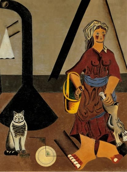 La tierra fue uno de los motivos recurrentes de la obra del pintor Joan Miró y ahora se convierte en el hilo conductor de una exposición sobre su obra organizada en el Museo Thyssen Bornemisza y que se podrá visitar a partir del 17 de junio. En la imagen, 'La masovera' (1922-23)