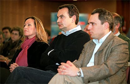 Zapatero, junto a Trinidad Jiménez y Rafael Simancas, el pasado sábado.