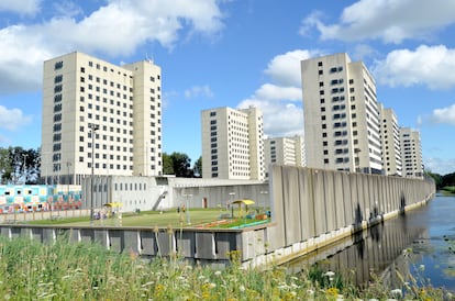 The six towers of Amsterdam’s Bijlmerbajes prison, pictured in 2017, one year after it closed.