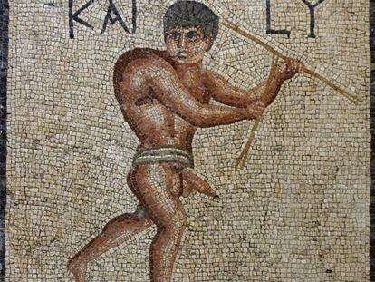 Mosaico romano conocido como 'El jorobado feliz', en Antioquía (Turquía).