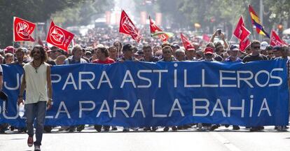 Manifestaci&oacute;n de trabajadores de los astilleros de la bah&iacute;a gaditana.