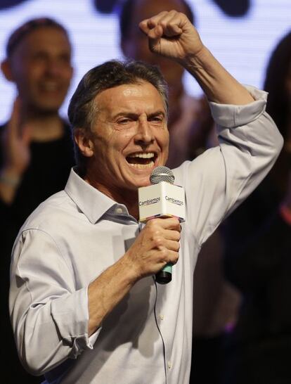 Mauricio Macri speaks to supporters Sunday.