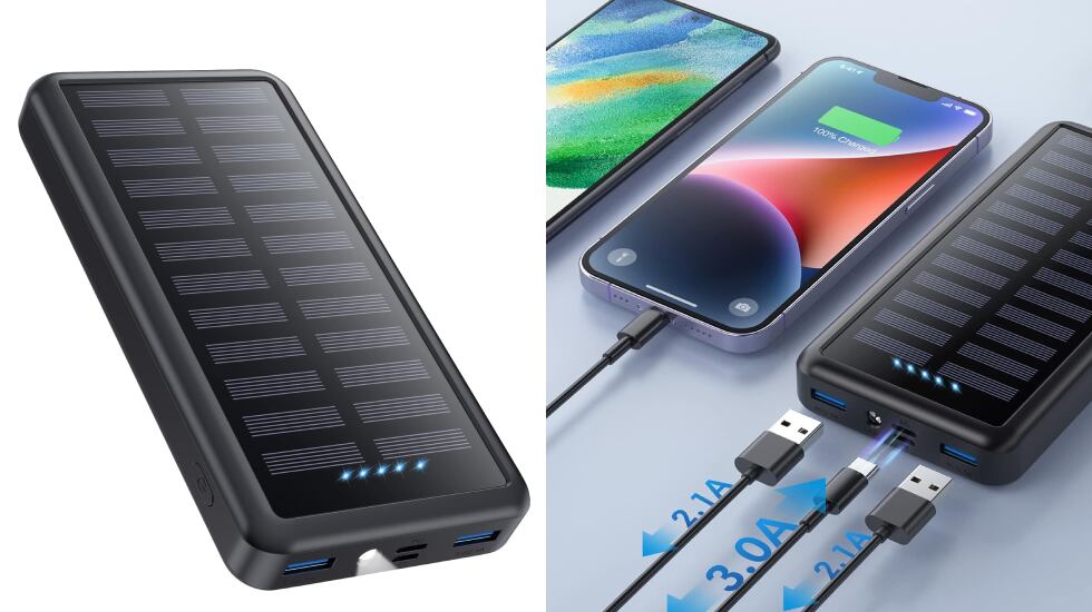 Batería externa de 26.800 mAh con carga solar.