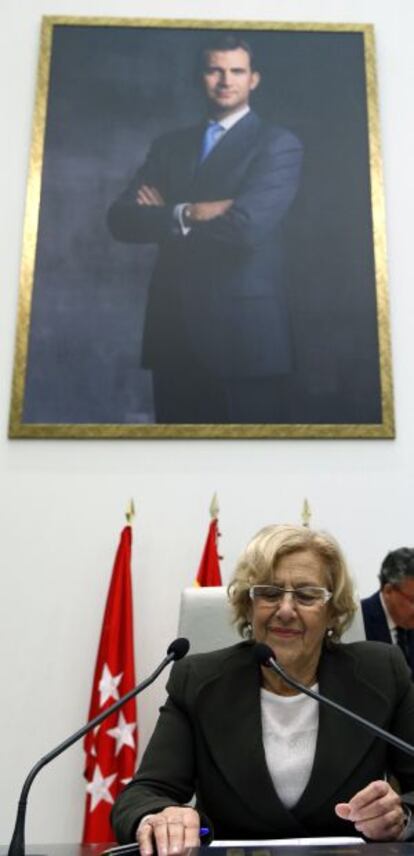 Manuela Carmena, est miércoles durante el pleno del Ayuntamiento.