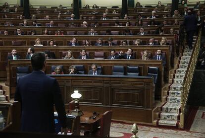 Pedro Sánchez, el pasado sábado durante la primera jornada del debate de investidura.