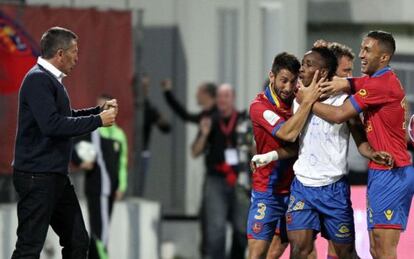 Celebración del Ajaccio en el partido del ascenso a la Primera francesa.