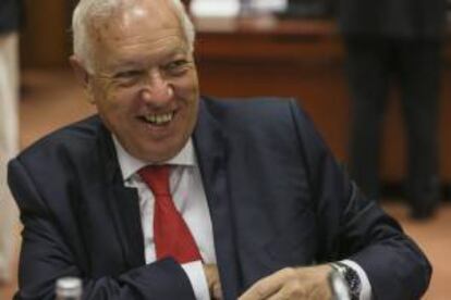 El ministro de Asuntos Exteriores español, José Manuel García-Margallo, durante la reunión del consejo de ministros de Exteriores celebrada en Bruselas.