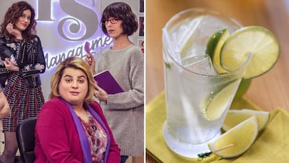A la izquierda, una imagen de la serie 'Paquita Salas' y, a la derecha, un vaso de Gin Tonic.
