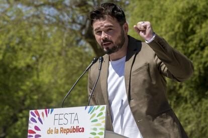 El portavoz de ERC en el Congreso, Gabriel Rufián, durante su intervención EL SÁBADO en la Fiesta de la República.