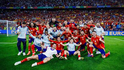 Los jugadores de la selección española celebran el paso a la final en una imagen distribuida por RFEF.