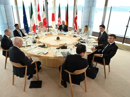 Los líderes del G7 durante un almuerzo de trabajo celebrado en Hiroshima, Japón.