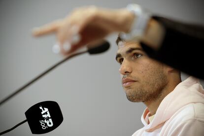 Alcaraz, durante la rueda de prensa de este sábado en Barcelona.